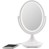 iHome Beauty Vanity Mirror with Bluetooth Audio, USB Charging, LED Lighting, Siri& Google Support (White, 6")
